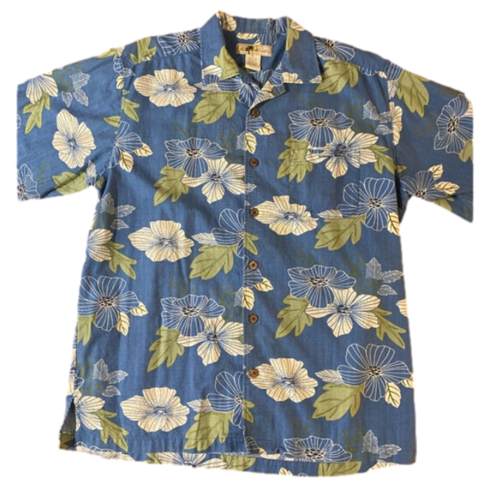Joe Marlin Men’s Hawaiian Shirt Blue and‎ Green Floral Button Up Size XL